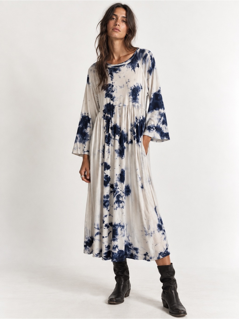 New Raquel Allegra Jersey Shirt Dress Tie Dye maxi long coastal boho stretchy S